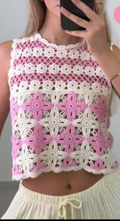 Häkel Cropped-Top Evi rosa