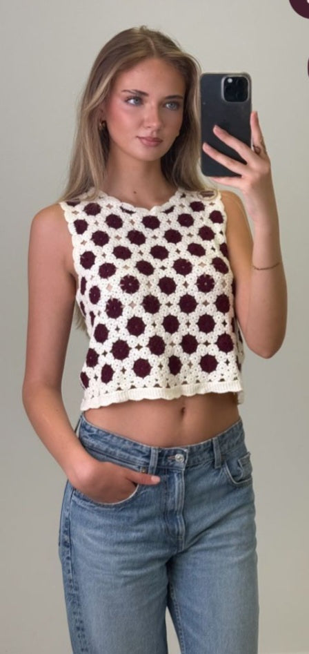 Häkel Cropped-Top Lou bordeaux