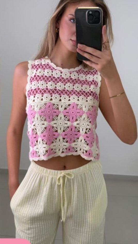Häkel Cropped-Top Evi rosa