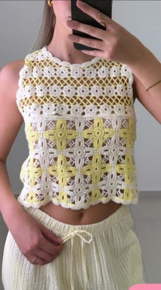 Häkel Cropped-Top Evi gelb