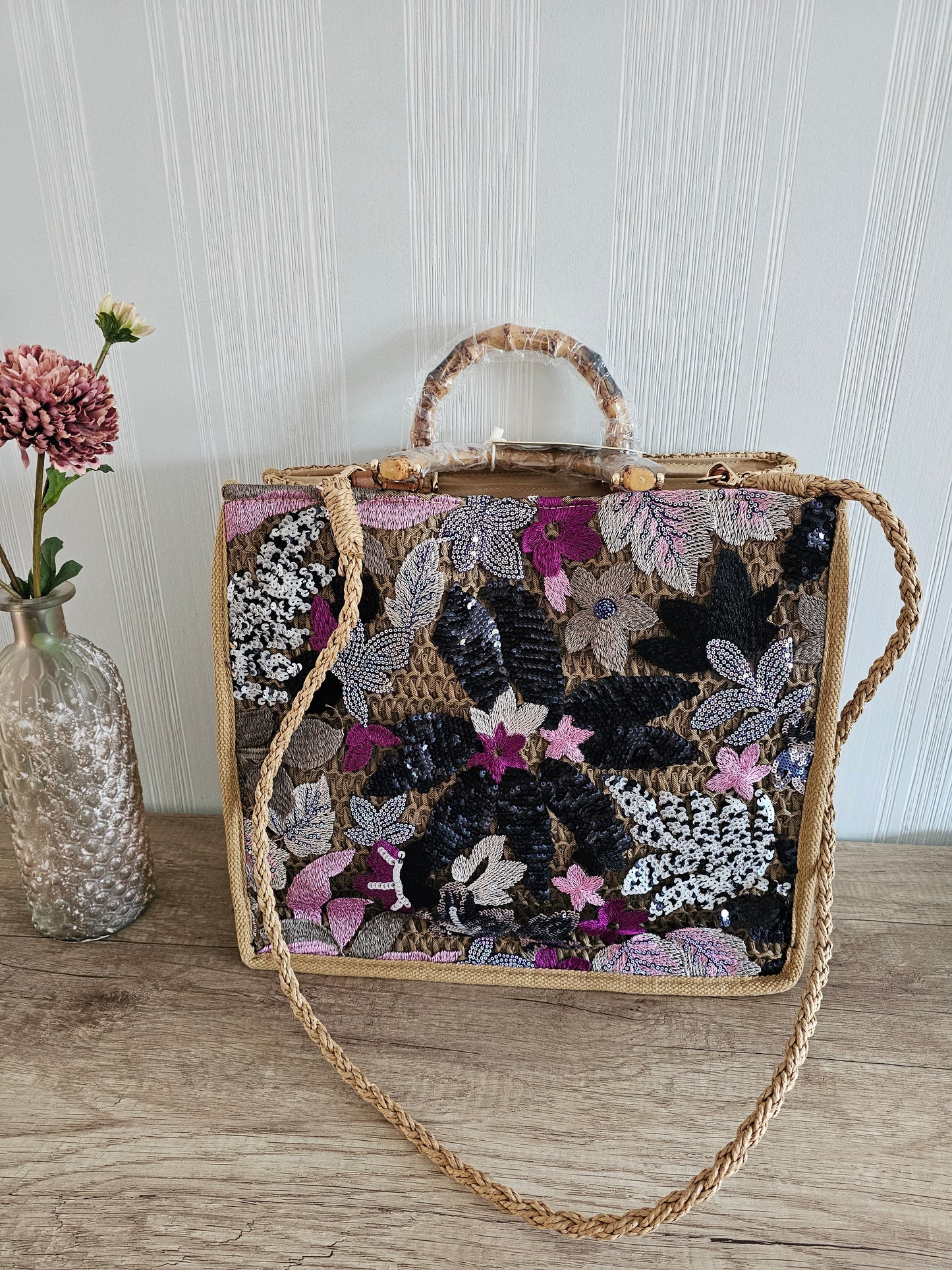 Tasche Pailletten Lila 3