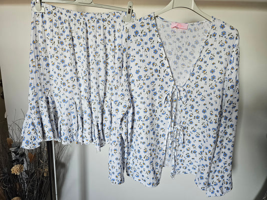 Musselin Zweiteiler Flower blau
