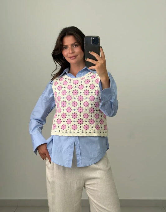 Häkel Cropped-Top Lou rosa