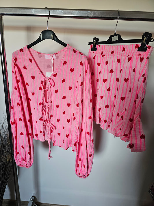 Musselin Zweiteiler Herzi pink