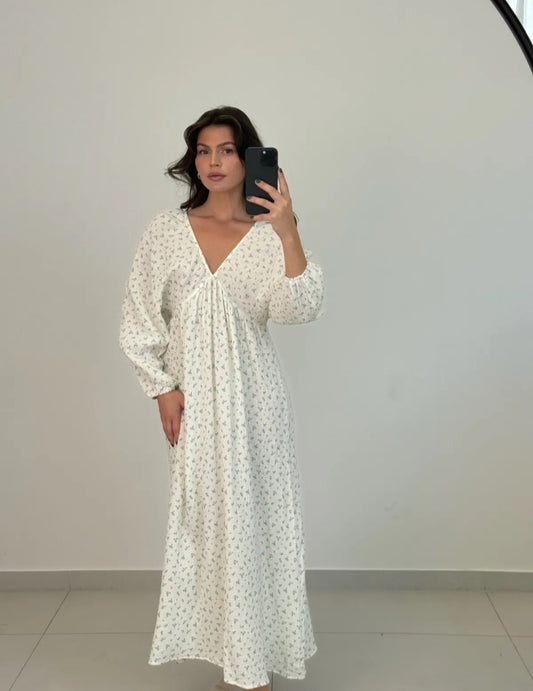 Musselin Maxikleid Flower creme