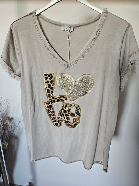 T-Shirt Leo Love mit Fransen beige