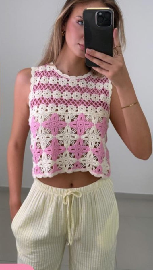 Häkel Cropped-Top Evi rosa