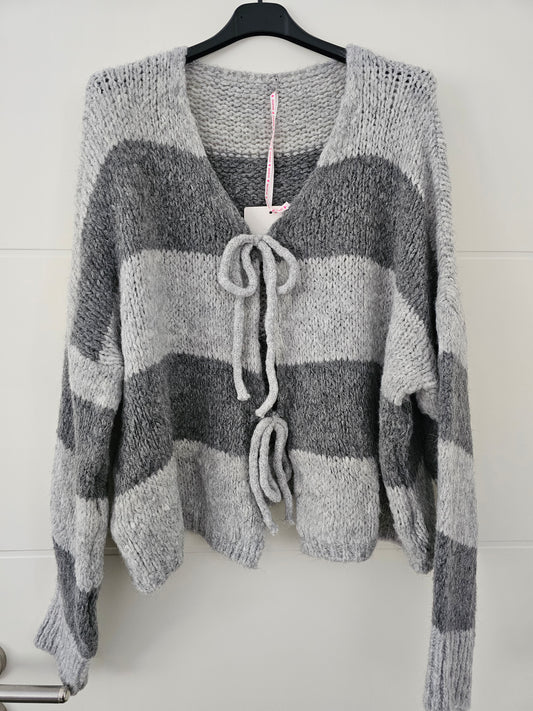 Schleifen Cardigan Milli Grau/Hellgrau