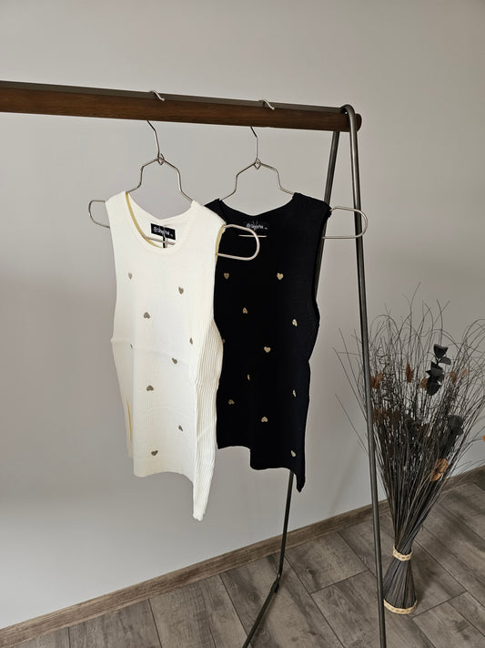 Top mit goldenen Herzchen aus Rippstoff