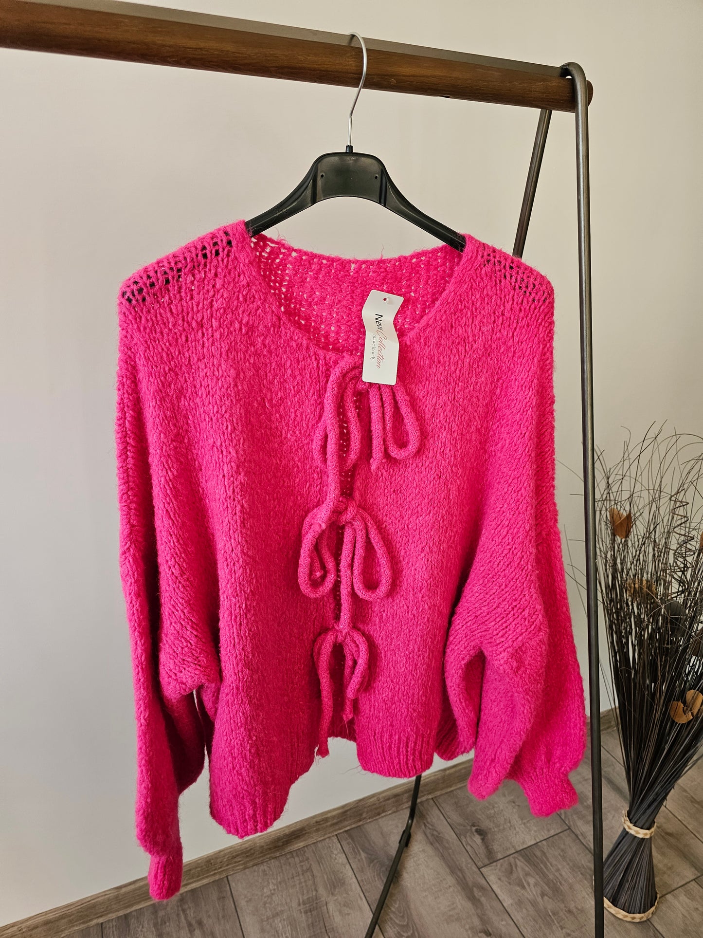 Bouclé Schleifen Strickjacke