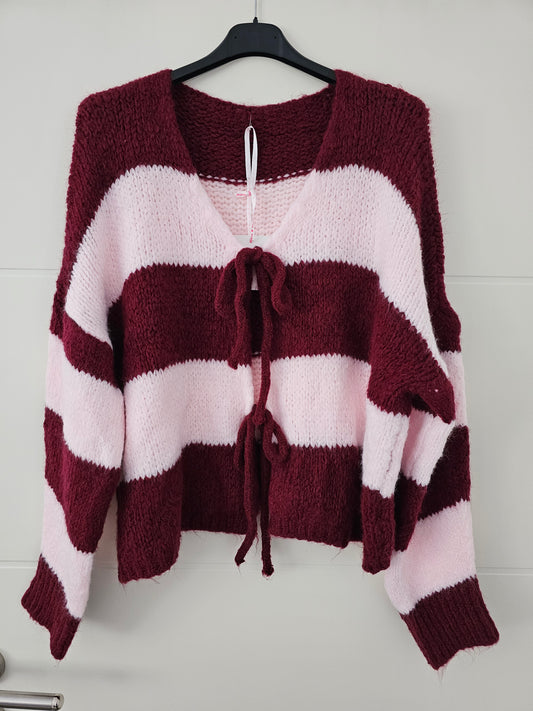 Schleifen Cardigan Milli Bordeaux/Rosa