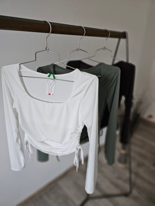Cropped Langarmshirt Basic mit Kordelzug