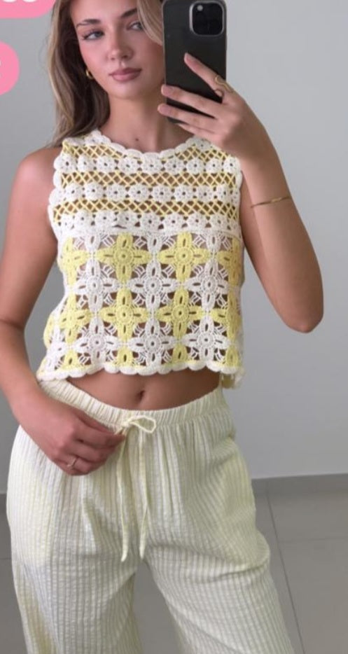 Häkel Cropped-Top Evi gelb