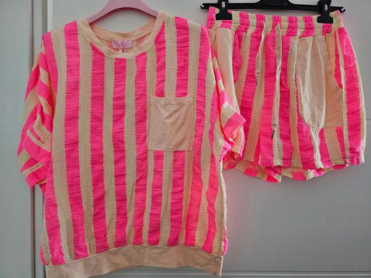 Musselin Zweiteiler Streifi Gelb/Pink