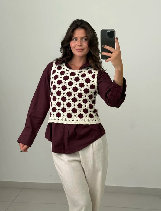 Häkel Cropped-Top Lou bordeaux
